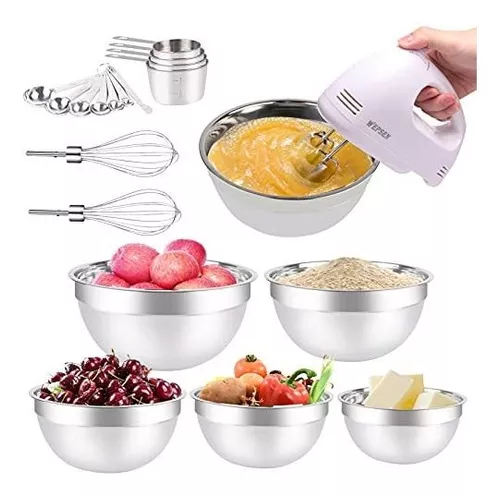 5-Speed Electric Hand Mixer, 5 Large Mixing Bowls Set, Handheld Mixers with  Whisks Beater, Stainless Steel Metal Nesting Bowl Measuring Cups Spoons  Kitchen Cake Blender for Prep Baking Supplies - Yahoo Shopping