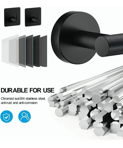 Imagen 2 de 9 de Set De 6 Accesorios De Baño Acero Inoxidable Negro Y Plata
