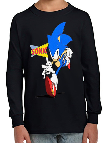 Polera Manga Larga Niño Sonic Y Su Logo 100% Algodón