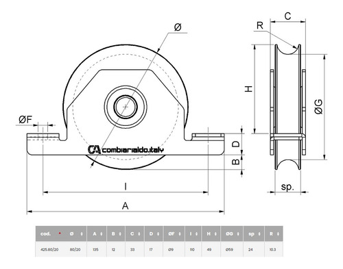 Rueda P/ Portón C/soporte 8cm Canal U 200kg Tipo Master Rail