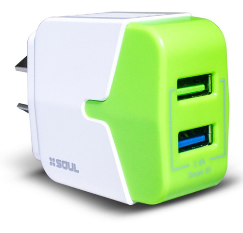 Cargador Rapido Doble Usb 2.4 Ampers + Cable Usb Tipo C Color Verde