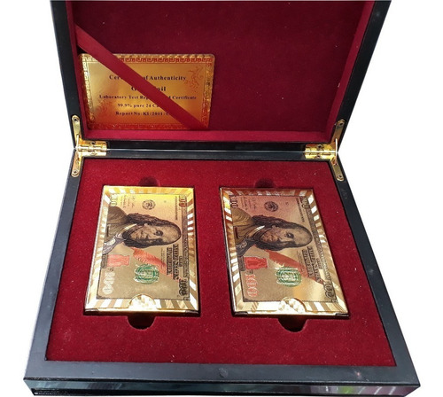 Juego Cartas Poker Doradas Caja Madera