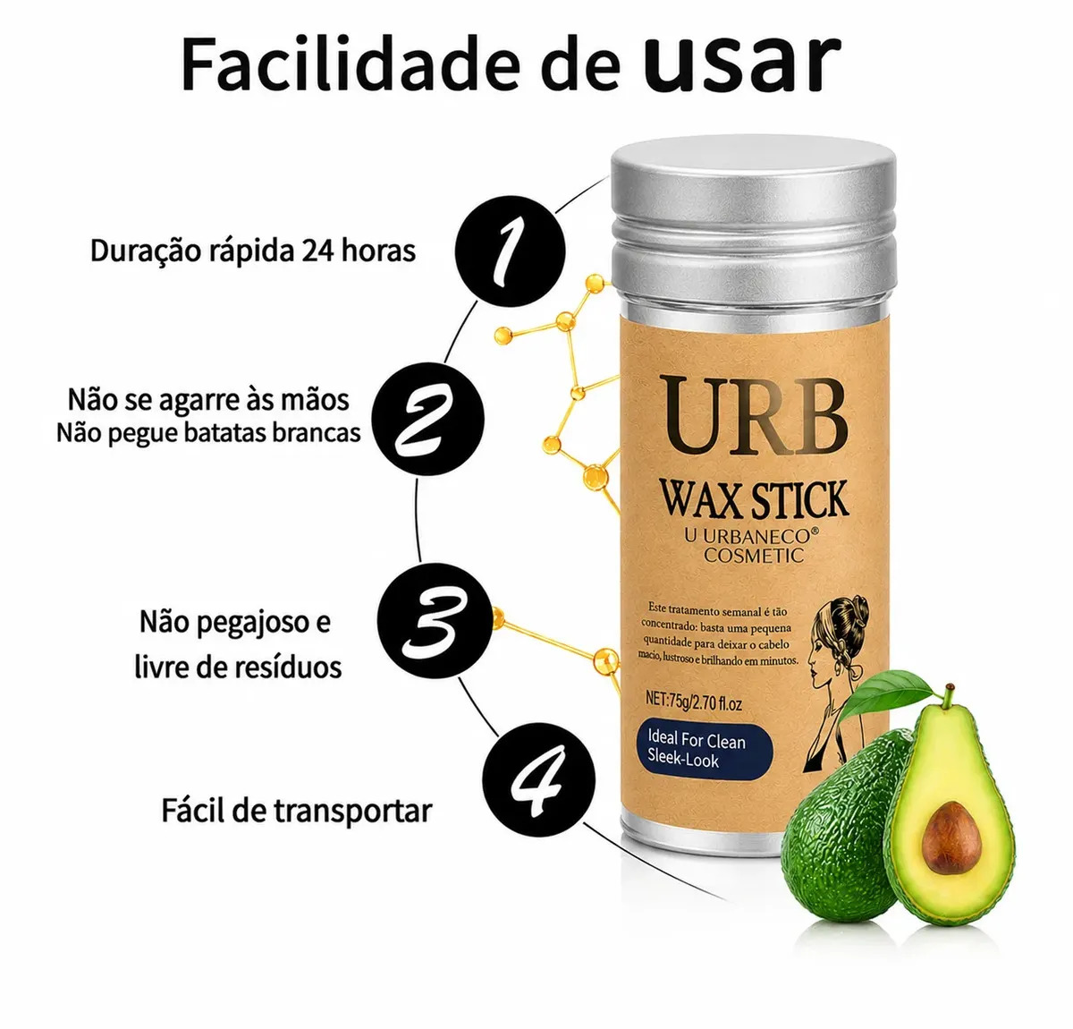 Urban Eco Cera Bastão Modeladora Antifrizz Cabelo Wax Stick 75g — miniatura 2