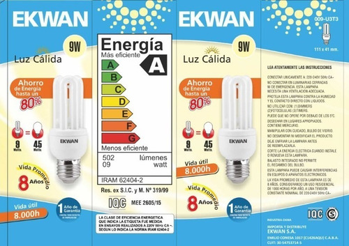 Imagen 2 de 2 de Lampara Fluorescente 9w Bajo Consumo 3t Mini E27 Luz Cálida