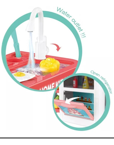 Imagen 5 de 6 de Cocina De Juguetes Con Luz, Sonidos, Agua Real Y 55 Accesori