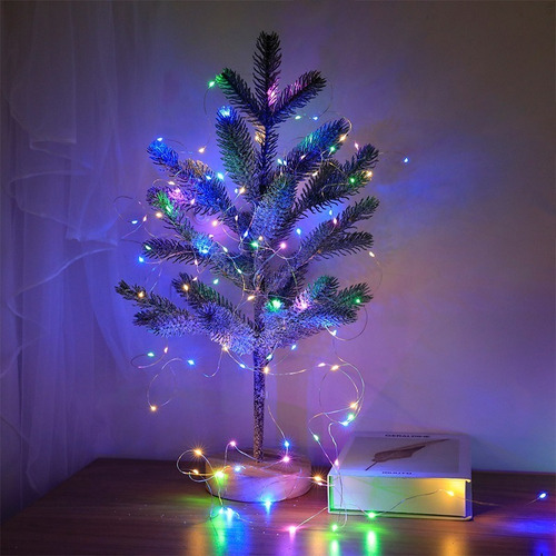 Imagen 2 de 6 de 2 Guirnaldas 100 Luces Micro Led Hadas 10 Mtrs Pilas Navidad