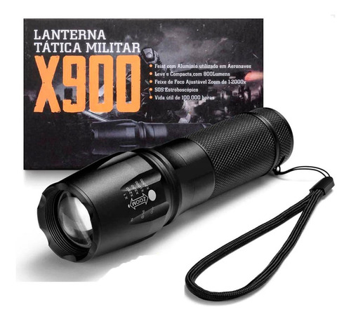 Lanterna Led X900 Zoom Recarregável Com Sinalizador