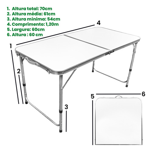 Mesa Dobrável Portátil Em Alumínio Mesdob120 Trato Cor Branco