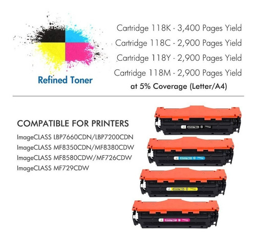 Toner Generico 118 Para Canon Lbp7680cx Mf8330cdn Mf8340cdn