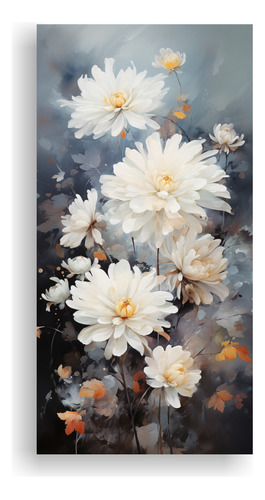 40x20cm Cuadro Abstracto Flores Crisantemos Blanco Negro Art
