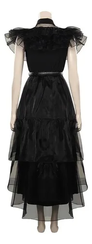 . Vestido De Wednesday Addams Disfraz Negro Cosplay Baile Escolar Trajes Chicas Fiesta Halloween