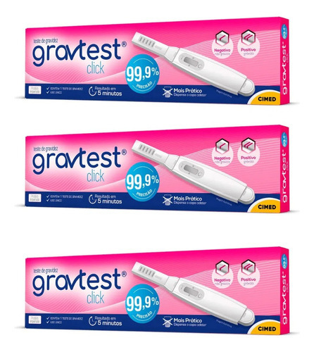 3x Teste De Gravidez Gravtest Click - Cimed