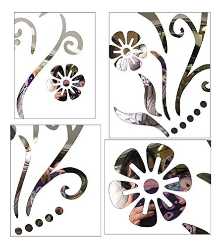 Adhesivo De Pared Con Espejo De Flores 3d Para Dormitorio S