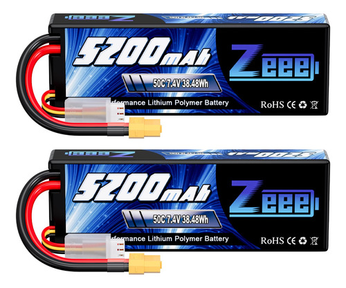 Zeee 2s Lipo Bateria 7.4v 5200mah 50c Bateria Con Enchufe Xt