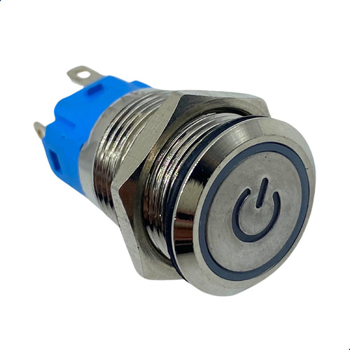 Botão Anti Vandalismo Led Azul Sem Trava 12v 22mm