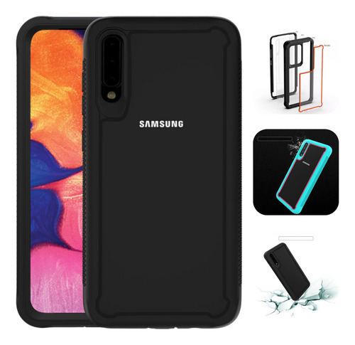 Funda Para Galaxy A50 Con Mica Varios Modelos Antigolpes Negro-rojo Air Case