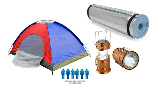 Imagen 1 de 7 de Combo Carpa Camping 6 Personas+ Colchoneta Confort + Lámpara