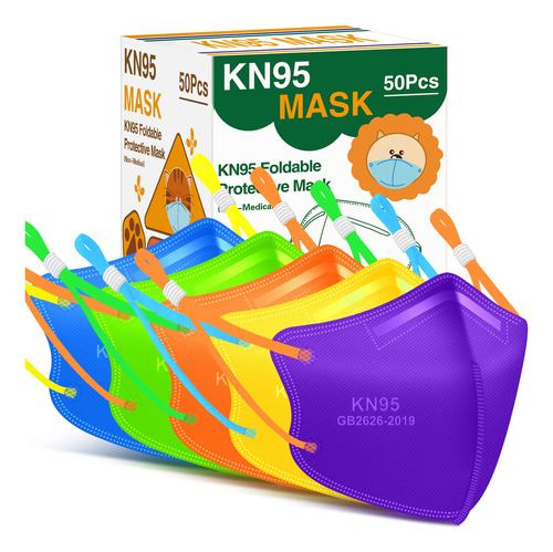 Mascarillas Kn95 Para Nios, Paquete De 50 Capas Desechables