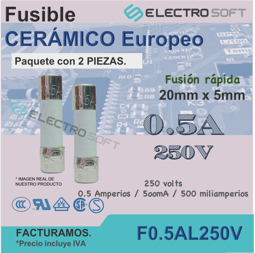 Fusible Cerámico Europeo 0.5a 250v | 500ma - 500 Ma