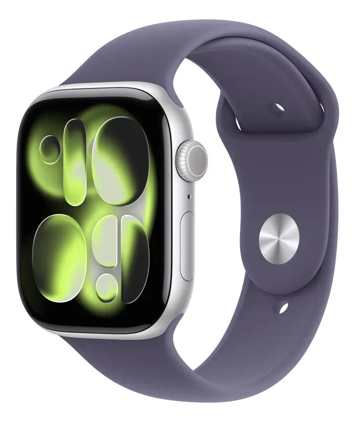 Apple Watch Series 11 GPS - Caixa prateada de alumínio – 46 mm - Pulseira esportiva roxo-névoa – P/M