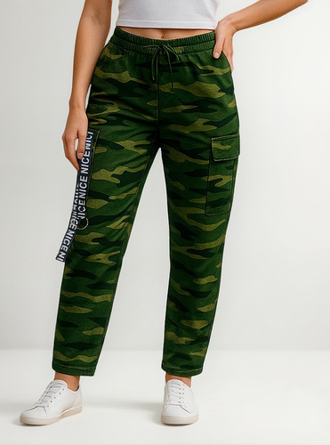 Pantalón Jogger Camuflaje Mujer Casual Con Bolsillos Cargo