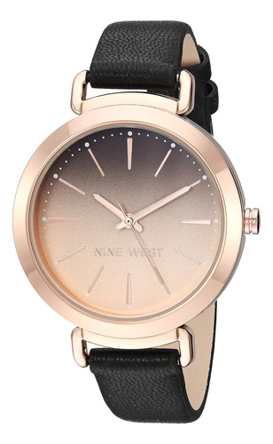 Nine West Reloj Para Mujer En Tono Dorado Rosa Y Correa Negr