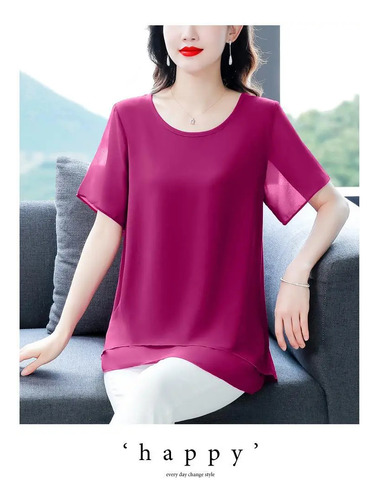 Top De Chifón Elegante Para Mujer De Talla Grande