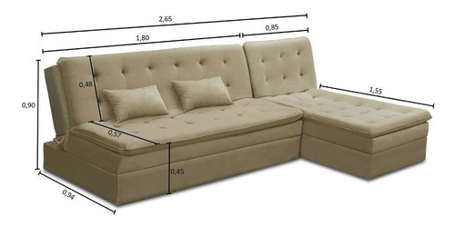 Sofá Cama King 5 Lugares 2,70m Alice Suede Cor Bege