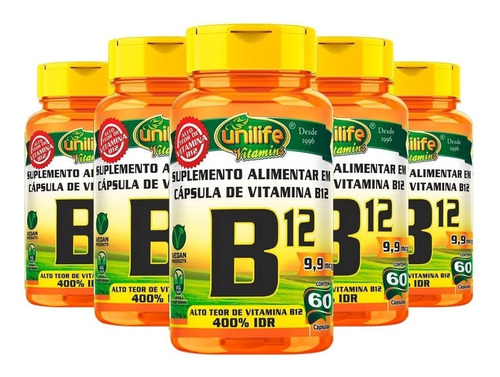 Vitamina B12 (cianocobalamina) - 5x 60 Cápsulas - Unilife