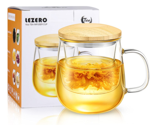 Lezero Tazas Infusoras De Te De Vidrio Con Colador Y Tapa, T