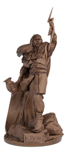 Estátua Thor Deus Nórdico Trovão Mjolnir - Estatueta Imagem Cor Cor Madeira