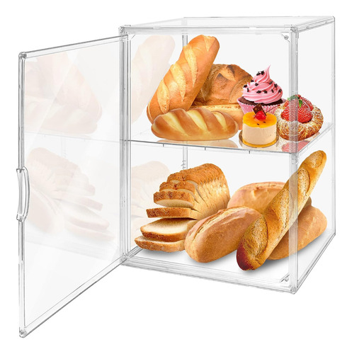  Caja Panera Vitrina Transparente Grande 2 Niveles Ajustable