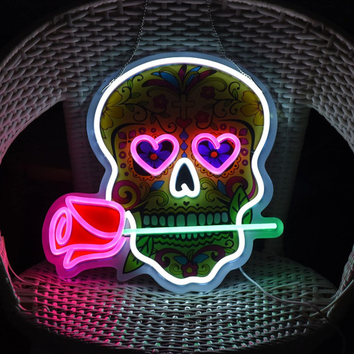 Letrero Luz Neon Día De Muertos Calavera Mexicana C/ Control Color Multicolor
