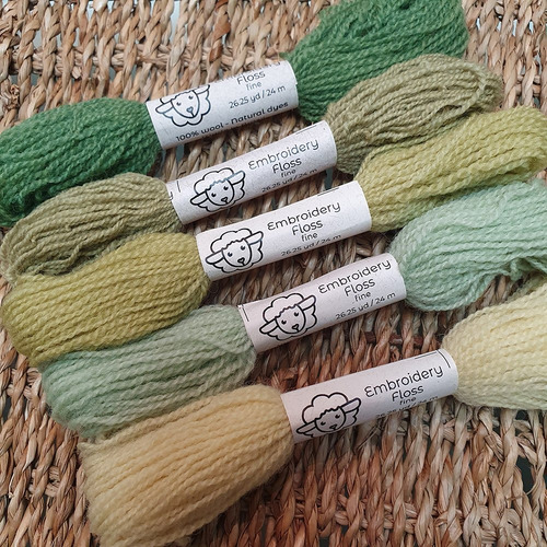 Kit Meadas Para Bordar 100% Lã - Ervas - 5 Cores Cor Verde