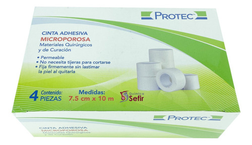 Cinta Microporosa Micropore Protec 3in (7.5cm) 4 Rollos Color Blanco Lisa