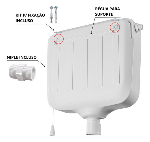 Caixa Descarga Elevada 9l Branca Com Engate Fita Veda Rosca