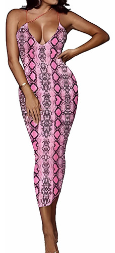 En Stock Abfa Shop Vestido Maxi Serpiente Escote Rosa