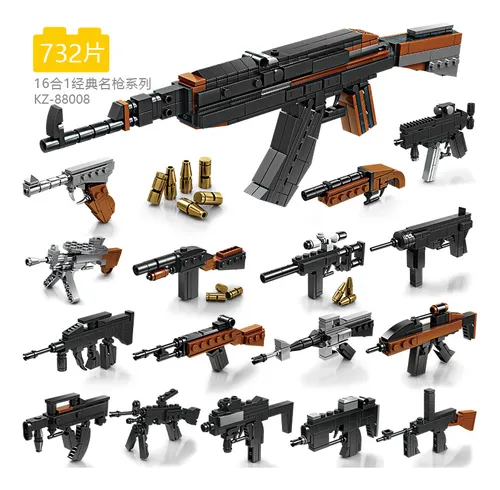 Pistola P18c 40 Balines Rifle Ak47 Bloques De Construcción