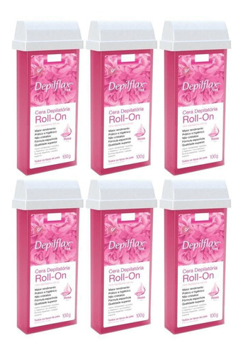 Combo 6 Refil Cera Roll On Rosa 100g Depilação Depilflax