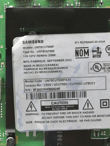 Mainboard | Samsung Un75cu7000fxzx (Usado)