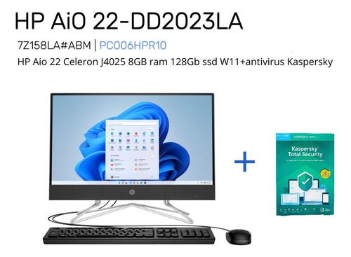 Hp All In One, Intel Celeron J4025, 8gb Ram 128 Gb M.2 Win11