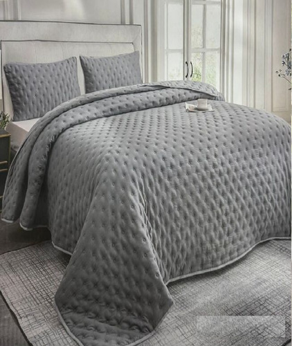 Cubrecama Quilt Liso Reversible King Size Con 2 Fundones