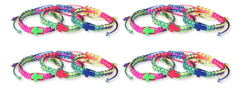 Pulsera De Cordón Trenzado De Colores Arcoíris Con Cruz De C