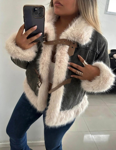 Campera Gamulan De Jean Denim Con Piel Sintetica Única!!