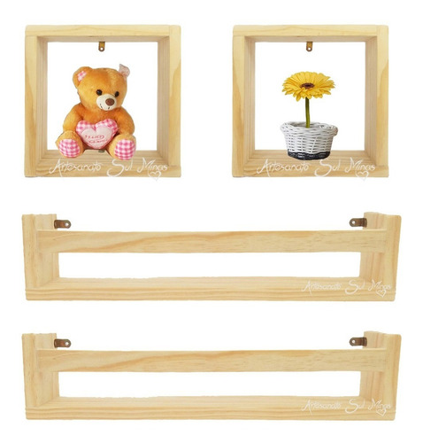 Kit Prateleiras Pinus Quarto Bebe Decoração
