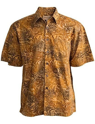 Johari West Otoño Oro Tropical Hawaiano Batik Camisa