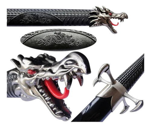 Espada Katana Tamanho Real Dragão Samurai Aço Suporte 101cm