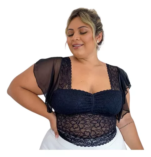 Top Cropped Plus Size Sexy De Renda Tamanho Grande (ellen)