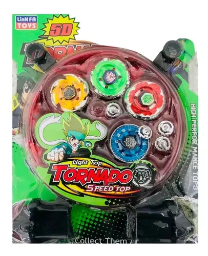 Kit Beyblade Metal 5D Brinquedo 4 Peões Led Toys - Speed Top