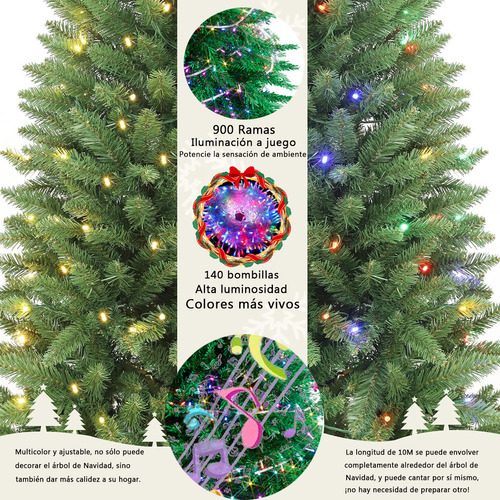 Árbol De Navidad 1.9m Pvc Verde Desmontable+luces De Colores